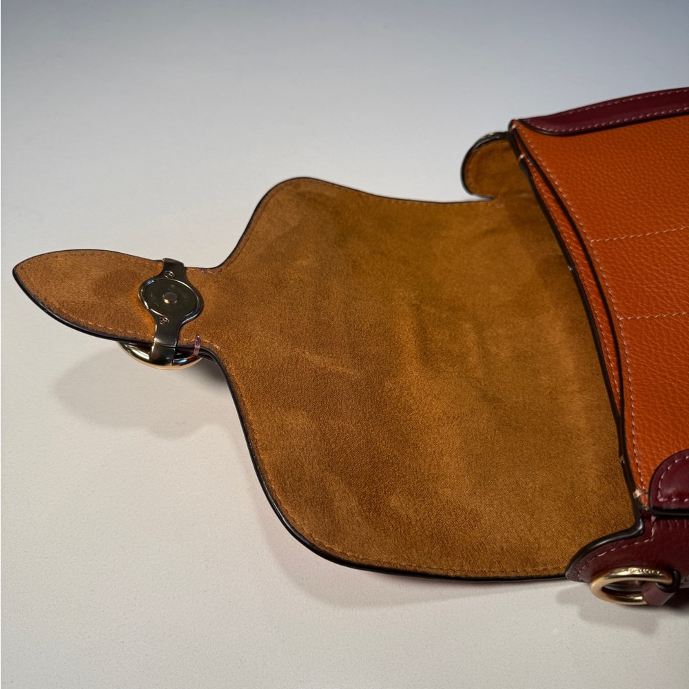 COACH - Georgie Saddlebag in Orange and Burgundy Colorblock - Picture 10 of 13